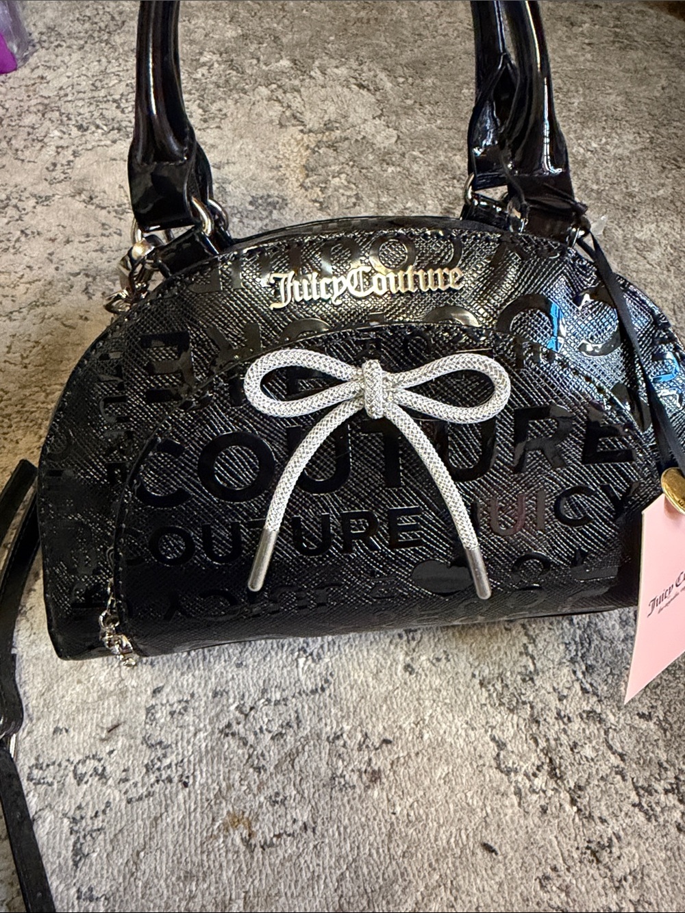 Juicy Couture Black Patent Satchel with Silver Bow Accent - Picture 1 of 6